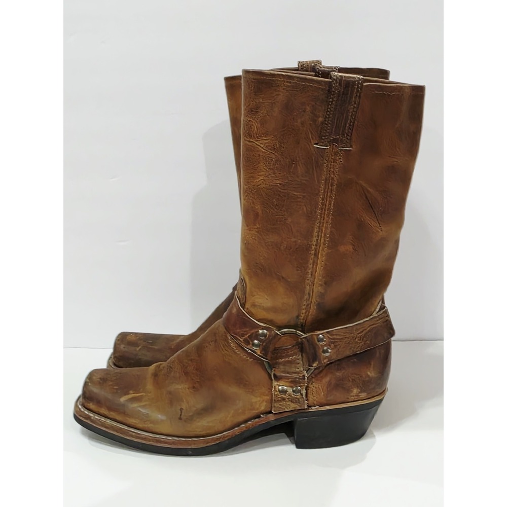 Frye 77300 Tan Brown Leather Boot Riding Moto Harness Women Biker 10 M Used RARE - Picture 6 of 16